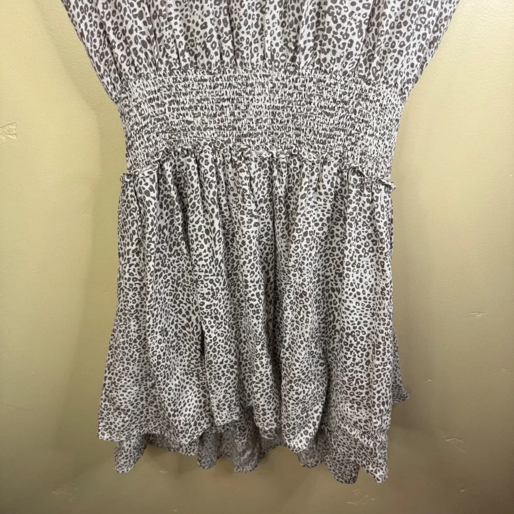 Rails Angelina Sand Cheetah Print‎ Smocked Waist Mini Dress Womens M - Picture 6 of 11